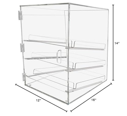 Marketing Holders 3 Tray Bakery Display Case Commercial Pastry Bin 12.75" x 16.75" for Baked Goods with 3 Removable Trays Clear Acrylic Countertop Storage - size: Pastry Cabinet 3 Tray