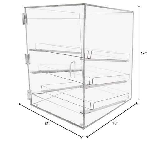 Marketing Holders 3 Tray Bakery Display Case Commercial Pastry Bin 12.75" x 16.75" for Baked Goods with 3 Removable Trays Clear Acrylic Countertop Storage - size: Pastry Cabinet 3 Tray