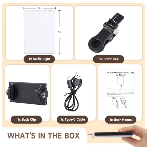 YSKE-Selfie Light, Clip On Phone Light for Video Calls& Professional Dual Clip Phone Light Compatible with Rechargeable Battery 3 Color Modes for iPho