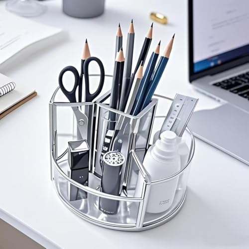 360° Rotate Makeup Brush Holder, Makeup Organizers Countertop, Perfume Tray, Bathroom Organizer and Storage for Eyeliner,Lipstick, Lazy Susan Organizer for Vanity Cabinet Dresser Bathroom (Silver) - color: Silver