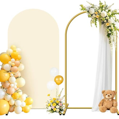 Metal Arch Backdrop Stand and Cover Set (Beige, 7.2 ft), Wedding Arch Stand with Beige Cover for Baby Shower, Party, Birthday, Wedding, Bridal Shower - color: Beige, size: 7.2FT