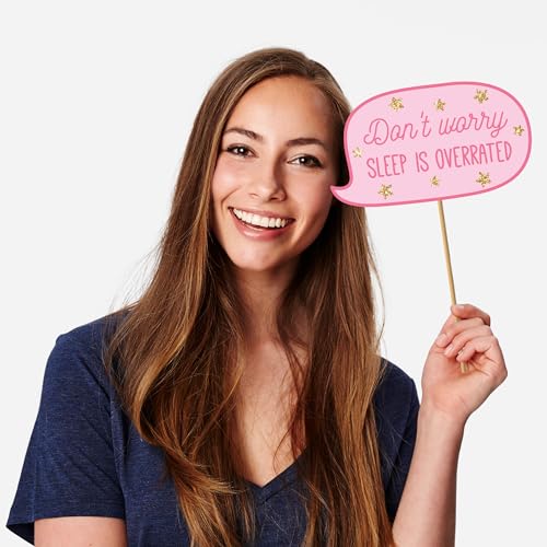 Fully Assembled Baby Shower Photo Booth Props - Set of 30 - Girl Baby Shower Selfie Signs - Pink Party Supplies & Decorations - with Real Gold Glitter - Did We Mention No DIY
