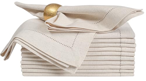 Linen Flax Cotton Cloth Dinner Napkins Set of 12-20x20 Natural Fabric with Hemstitched Mitered Corners - Machine Washable Wedding, Cocktail & Party Table Napkins - Natural - color: Natural, size: 20" x 20" (Set of 12)