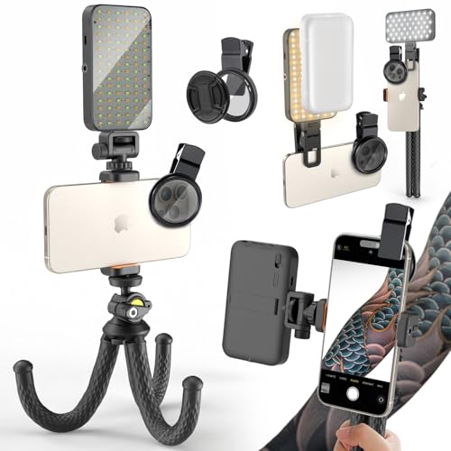 Selfie Tattoo Light Kit,Tattoo Equipment Supplies,Remove Glare LED Tattoo Photography Video Lights with 52mm CPL,Tripod Light,Dual Clips for Video Recording,TikTok,YouTube,for Phone,Camera,Laptop,iPad