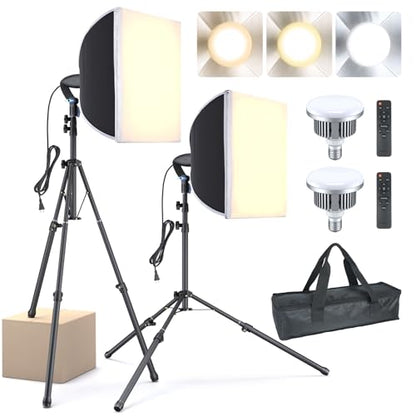 LINCO Lincostore Softbox Photography Lighting Kit 16'' x 16'' Professional Softbox Lighting Kit with 85W 3000-6500K LED Bulbs, Studio Lights for Photography/Video Recording/Live Streaming AM319
