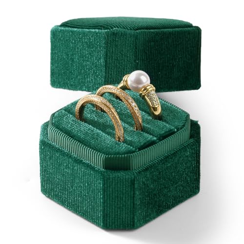 3 Slots Ring Box Velvet Ring Gift Box Wedding Day For Proposal, Engagement, Wedding, Mother's Day, Valentine's Day (Green) - color: Green
