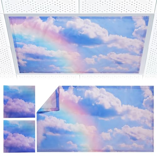 Torixqi 2pcs Fluorescent Light Covers - Light Covers for Ceiling Lights Classroom, Magnetic Light Filters for Office, Hospitals, Home 4 x 2 Feet (rainbow) - color: rainbow