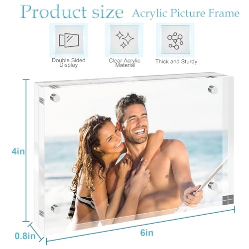 3 Pack 4x6 Acrylic Picture Frames, Premium Acrylic Photo Frame, Double-Sided Magnetic Picture Frames Clear Thickness Lucite Frameless Transparent Square Frame Gift for Home Office Desktop Display - size: 4X6-3
