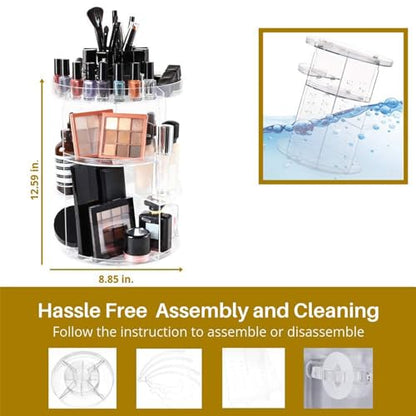 SUNFICON Rotating Makeup Organizer 360 Rotation Cosmetic Storage Holder Crystal Clear Acrylic Makeup Turntable Spin Display Stand Bathroom Bedroom Countertop Vanity Dressing Table Gift Girl Lady Women