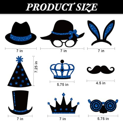 Zonon 24 Pcs Funny Photo Booth Props Class of 2026 Graduation Birthday Wedding Family Class Reunion Prom Disco Party Celebration Decoration Supplies Mix of Hats, Lipstick, Tie(Blue and Black) - color: Blue and Black