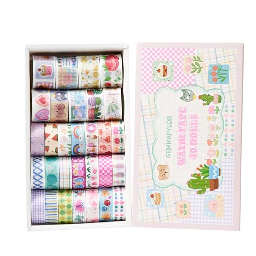 Kwaii Washi Tape 30 Rolls, Decorative Masking Tape for Junk Journal, Scrapbooking Supplies, DIY Crafting Supplies - style: Kwaii
