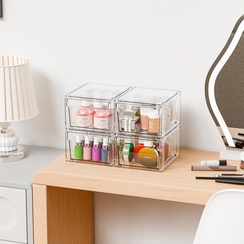 Yieach 4.5"H Small Stackable Storage Drawers,6 Pack Pull Out Clear Acrylic Drawers Organizer for Countertop,Desk,Under sink and Bathroom Closet Organizers,Plastic Makeup and Medicine Storage Organizer - color: Clear-6''x7.5''x4.4''High, size: 6 PACK