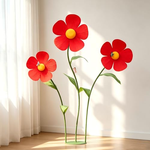 5.7 Ft Giant Flowers for Decoration Large Daisy Flowers Artificial Big Five-Petaled Daisy Decor for Birthday Party Garden Office Home Wedding Graduation Shop Window Display(Red) - color: Red