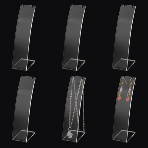 FINGERINSPIRE 6 Pcs L-Shape Acrylic Necklace Holder(Clear, 4.53 inch Height) Slant Back Earring Display Stand Jewelry Organizer for Earring Necklace Long Chain Pendant Jewelry Storage Rack for Retail