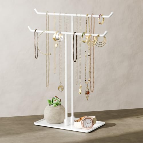 bussdis Necklace Stand Aesthetic Necklace Holder: White Metal Necklace Organizer for Home Decor - color: White