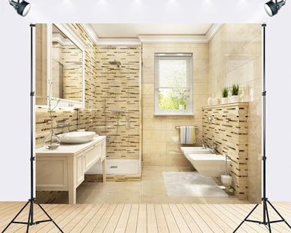 Trykid 20x10ft Elegant Modern Bathroom Backdrop Bright Clean Contemporary Interior Photography Background Bathroom Renovation Event Party Decoration Tapestry Photo Booth Prop Fabric - size: 20x10ft