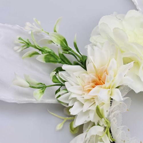 Women Easter Bunny Ears Headband Flowers Crown Rabbit Ears Party Headwear - color: White