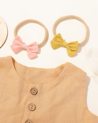 jollybows 20pcs Baby Girl Bow Headbands Newborn Nylon Hairband 2" Neutral Linen Infant Hair Bows - color: 5- 20PCS baby girl headbands