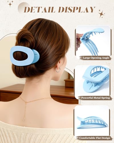 AWAYTR Flat Hair Clips For Women 4.33" Lay Flat Claw Clip for Hair 6Pcs Round Large Hair Claw Clips (Matte - Candy Series) - color: Matte - Candy Series