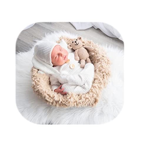 Coberllus Newborn Photography Props Outfit Fabric Sleepy Knot Hat & Footed Romper Bodysuit for Baby Boys Girls Photoshoot - color: Off-white