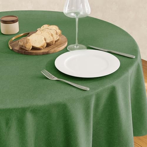 Veblandy Tablecloth Linen Textured Waterproof & Stain Resistant Table Cloth Wrinkle Free Decorative Fabric Farmhouse Table Cover for Dining/Party/Buffet/Wedding, 60 x 60 Inch, Green - color: Green, size: 60" (Round)