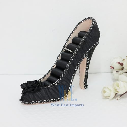 Ring Holder High Heel Shoe Design Fashion Jewelry Organizer Display Birtyday Gift (Black) - color: Black