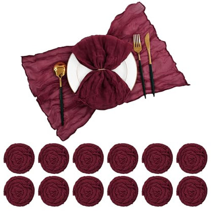 42 Pcs Burgundy Gauze Cheesecloth Napkins, 20 x 20 Inch Wrinkled Rustic Boho Dinner Napkins for Wedding,Dinner,Parties - color: Burgundy, size: 20" x 20" (Set of 42)