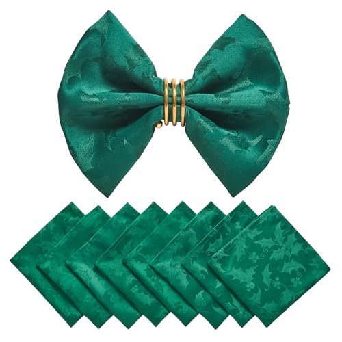 Cloth Napkins Set of 8 – Square Jacquard Floral Flowers Fabric Polyester Washable Reusable for Kitchen Dinner Dining Restaurants Wedding Party Banquet Table(Dark Green/17x17 Inch) - color: Dark Green