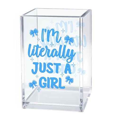 I'm Literally Just A Girl Cosmetic Organizer Pen Holder, Funny Bow Vanity Accessories for Girls Daughter, Desk Accessories Makeup Brushes Holder for Friend Sister, Back To School Gifts Organizer