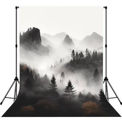 Foggy Mountains Forest Backdrop Background for Photography 5x7ft Photobooth Professional Photo Backdrop Curtains Video Photography Studio Photo Backgrounds Banner Booth Background Screen Parties - color: Foggy Mountains Forest