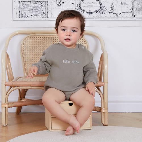 VISGOGO Newborn Infant Baby Boy Girls Oversized Romper Little Dude Sweater Onesie Coming Home Outfit Neutral Clothes - color: Grey, size: 12-18 Months