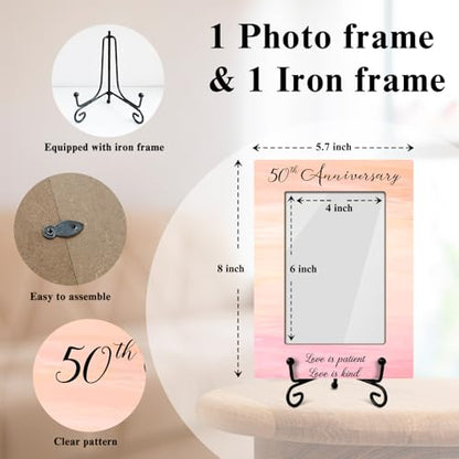 50th Anniversary Picture Frame - Love Is Patient Love Is Kind, 50th Anniversary Wedding Parents Grandparent, 4 x 6 Picture Frame with Stand for Tabletop Display,Mom and Dad - color: Frame23
