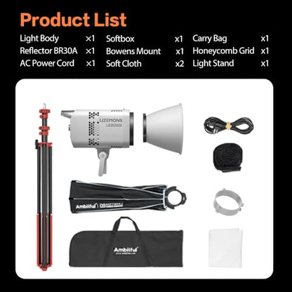 GODOX Light Kit, LE200Bi Continuous Output Lighting, Godox Lighting Kit with Quick Release Softbox, 280cm/ 9.18 FT Stand, 2800K-6500K, CRI 98+, Bluetooth/DMX Control for Studio, Filmmaking - size: White-1Pcs Kit