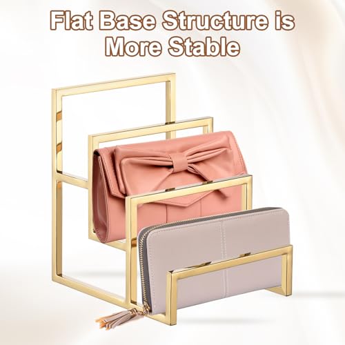 uxcell Gold Clutch Purse Display Stand 3 Layer Wallet Display Rack Clutch Handbag Holder Purse Closet Organizer Display for Home Retail Store Supplies - color: Gold