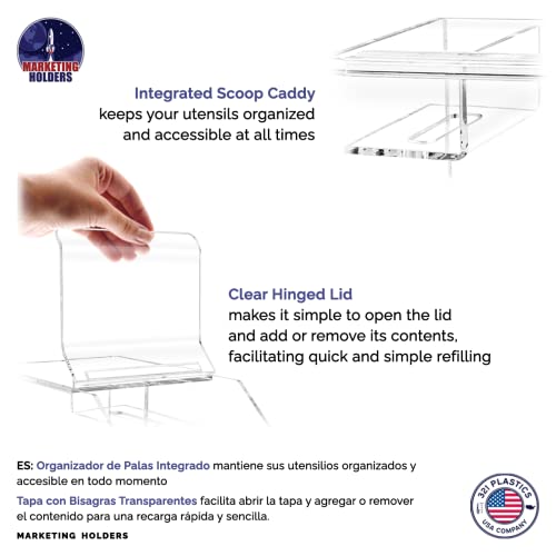 Marketing Holders Candy Bin Clear Acrylic 6" Dry Goods and Ice Cream Toppings Container with Scoop Slot and Hinged Lid Rounded Corners No Assembly - size: 6" Candy Bin