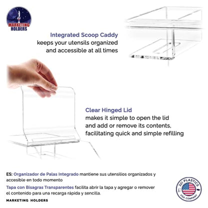 Marketing Holders Candy Bin Clear Acrylic 6" Dry Goods and Ice Cream Toppings Container with Scoop Slot and Hinged Lid Rounded Corners No Assembly - size: 6" Candy Bin