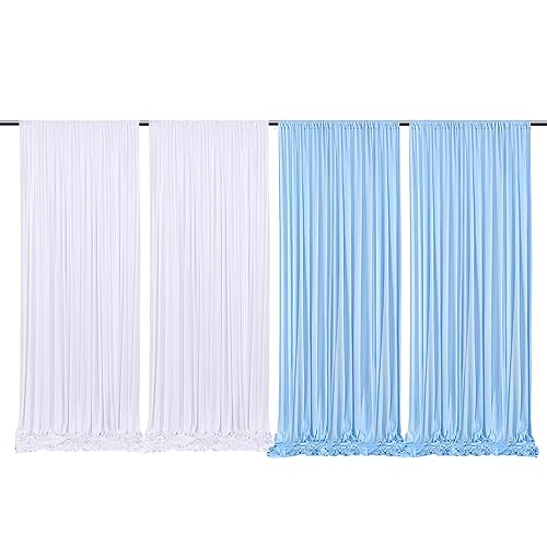 10x10ft Baby Blue and White Backdrop Curtains Panels for Parties Wedding Baby Shower Birthday Party Photography Background, Wrinkle Free Polyester Backdrop Curtains Drapes 4 Panel 2.5x10ft - color: Baby Blue+white, size: 60"W x 120"L (Pack of 4)