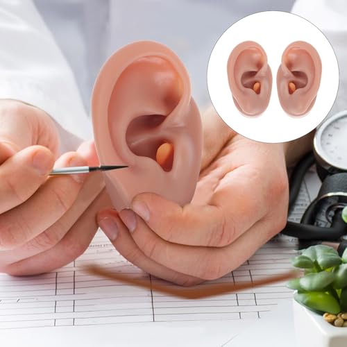 Balacoo Soft Silicone Artificial Ear Model Pair for Piercing Practice and Medical Teaching, Realistic Flexible Left Right Ear Props for Auricular Therapy and Anatomy Display