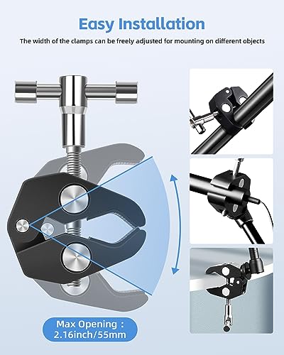 UTEBIT 9 inch Magic Arm with Super Clamp, 360° Ball Heads with 1/4" & 3/8" Threads Screws Articulating Magic Arm Camera Mount for Monitor, Flash, LED Light, Microphone, Camera Cage, Action Camera - size: 9inch