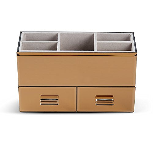 OnDisplay Olivia 2 Drawer Tiered Mirrored Glass Makeup/Jewelry Organizer - Rose Gold