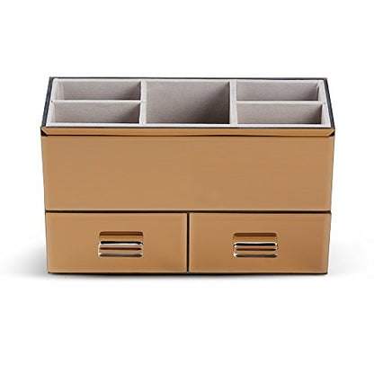 OnDisplay Olivia 2 Drawer Tiered Mirrored Glass Makeup/Jewelry Organizer - Rose Gold