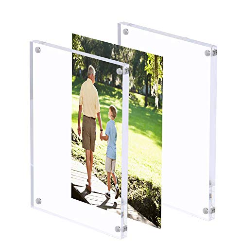 Acrylic 8 X 10 Photo Frame Clear Floating Double Sided Magnetic Picture Certificate Document Magnetic Photo Frame for Tabletop Display with Frame Stand and Gift Box (Free Soft Microfiber) - size: 8x10"-1