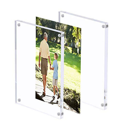 Acrylic 8 X 10 Photo Frame Clear Floating Double Sided Magnetic Picture Certificate Document Magnetic Photo Frame for Tabletop Display with Frame Stand and Gift Box (Free Soft Microfiber) - size: 8x10"-1