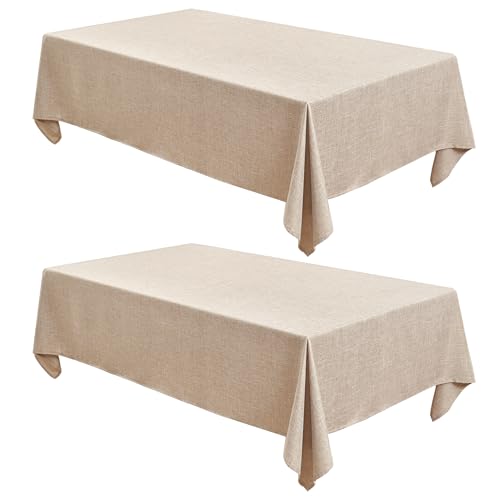 Fitable Linen Textured Beige Tablecloths 2 Pack, Faux Burlap Fabric Rectangle Table Clothes for 8 Foot Tables, Rustic Table Covers for Kitchen Dining, Vendor Events, Party, Farmhouse (54 x 120 Inch) - color: Beige, size: 54" x 120" (2 Pack)