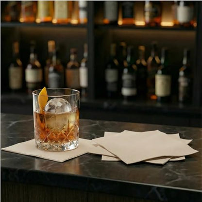 AMERICAN HOMESTEAD Sand Cocktail Napkins - Premium 4.75"x4.75" Disposable Linen-Like Beverage Napkins - Bulk Square Party Bar Serviettes for Weddings, Parties, Events, and Everyday Use - 100 Count - color: Sand, size: 4.75 x 4.75