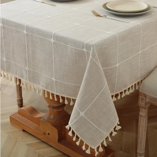 Alsoo Waterproof Tablecloths for Rectangle Tables Rustic Plaid Tablecloth Cotton Linen Cloth Wrinkle Free Table Cloths for Parties, Kitchen Dining, Holiday, Christmas (8-10 Seats, 55"x106") - color: Light Brown Plaids, size: 106" x 55" (Rectangular)