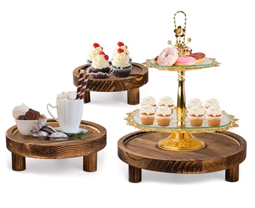3PCS Wooden Risers for Display Wood Cake Stand for Party Round Food Risers for Buffet Wooden Holder Rustic Riser for Decor Tiered Tray Decor Home Kitchen(Rustic, 3 PCS (8”, 6”, 5”)) - color: Rustic, size: 3 PCS (8”, 6”, 5”)