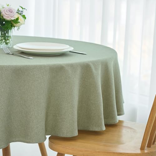 maxmill Linen Textured Tablecloth Spill-Proof Stainproof Wrinkle Free Washable Fabric Table Cloth for Circular Table Cover, Dining Room Buffet Banquet Party Holiday Dinner, Round 70 Inch Sage Green - color: Sage Green, size: 70" (Round)