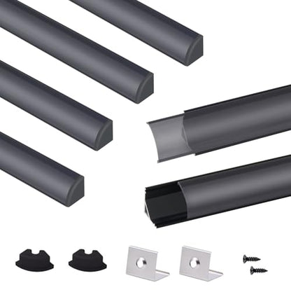 VST LED Channel, V Shape Led Diffuser Channel, LED Aluminum Channel with Black Cover, End Caps and Mounting Clips for LED Strip Light in Home Lighting(6pack 1 ft) - color: Black & Black, size: 1ft 6