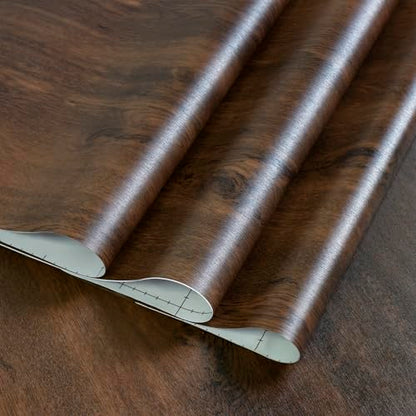 48x78inch Extra Wide Wood Grain Wallpaper Peel and Stick Dark Brown Walnut Texture Contact Paper Air Guide Slot Design Matte Thickened Self-Adhesive Waterproof Furniture Stickers Dark Wood Vinyl Wrap - color: Dark Brown, size: 48" x 78"